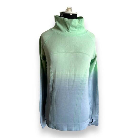 Ivivva Girls Turtleneck Sz 14 Blue Green Ombre Fly Tech Mock Neck Thumb Holes - Picture 2 of 7